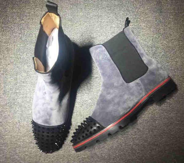 

hot sale-2019 top red sole тенденция моды мужчин сапоги голеностопного загрузка кожа замша с красным нижним rivet декоративного short knight, Black