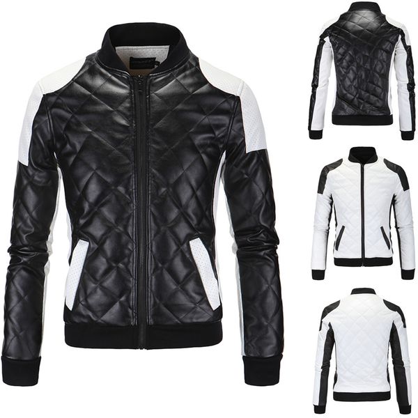 

autumn and winter new men's leather fashion wash pu stand-neck leather, Black