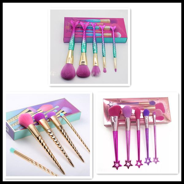 

stock makeup brushes sets cosmetics brush kits bright colors mermaid make up brush tools powder contour brushes dhl hot