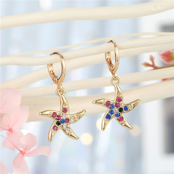 

hoop & huggie 1pair crystal rhinestone star earrings for women simple gold metal color windmill pendant stud jewelry e368-6, Golden;silver