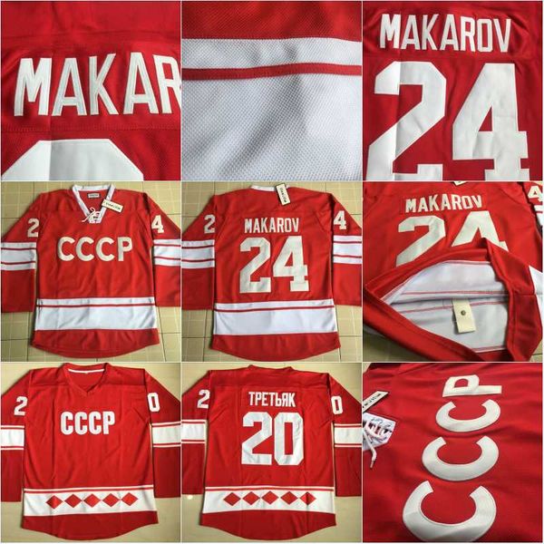 

24 Sergei Makarov Jersey 20 Vladislav Tretiak 1980 CCCP Russia Hockey Jersey Stitched And Embroidery Jersey