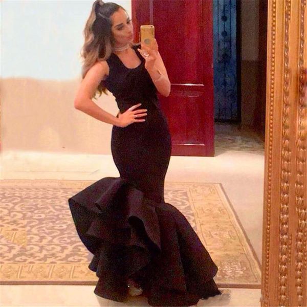 

2019 Simple Black Mermaid Prom Dresses Zipper Back Sleeveless Evening Party Gowns Trumpet Cheap Formal Dress