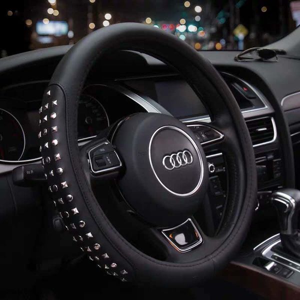 

new rivet leather personality punk four seasons universal non-slip car steering wheel cover for men and women