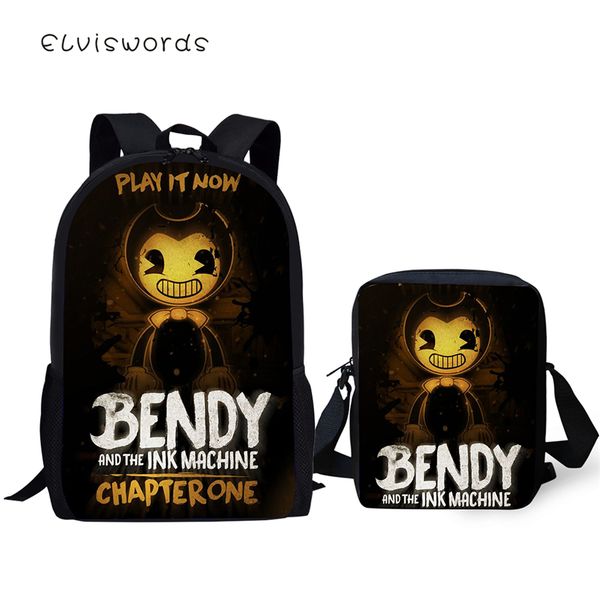 

elviswords cartoon 2pc set backpacks bendy and the ink machine school book bags fashion students backpack/messenger bag/pen bags