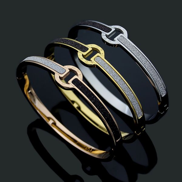

2020 designer wholesale korean titanium steel bracelet simple trend black and white frosted bracelet lady love rose gold bracelet