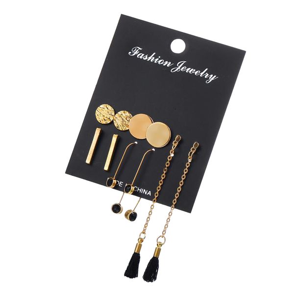 

5 pairs gold tone hypoallergenic earrings stud assorted multiple jewelry set, Golden