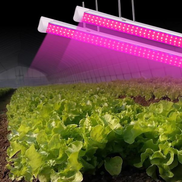 

led grow light, full spectrum, high output, linkable design, t8 integrated bulb+fixture, plant lights for indoor plants,2ft-8ft v shape tube