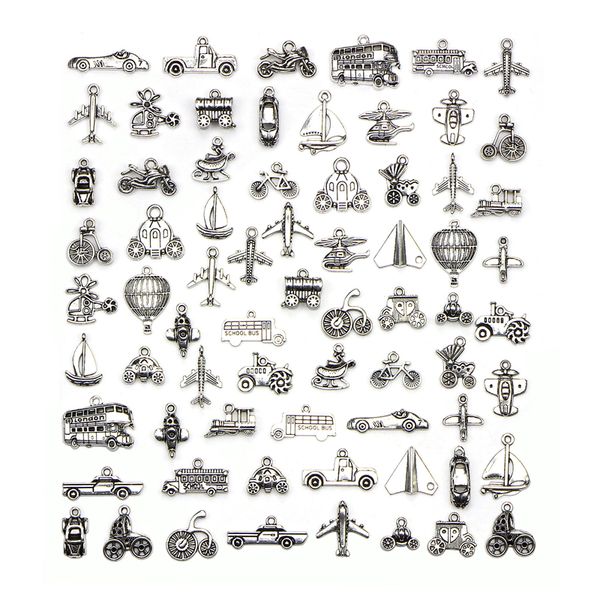 

70pcs transportation tool set diy tibetan silver pendant jewelry accessories charms for chain necklace ankle bracelet wristband decoration, Bronze;silver