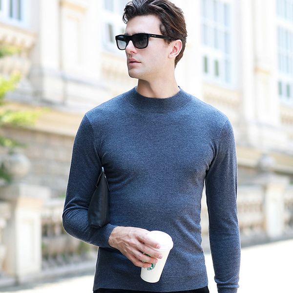 

male autumn new pure wool sweater fitted male half sets high collar men's sweaters knitted men's cultivate one's morality, White;black