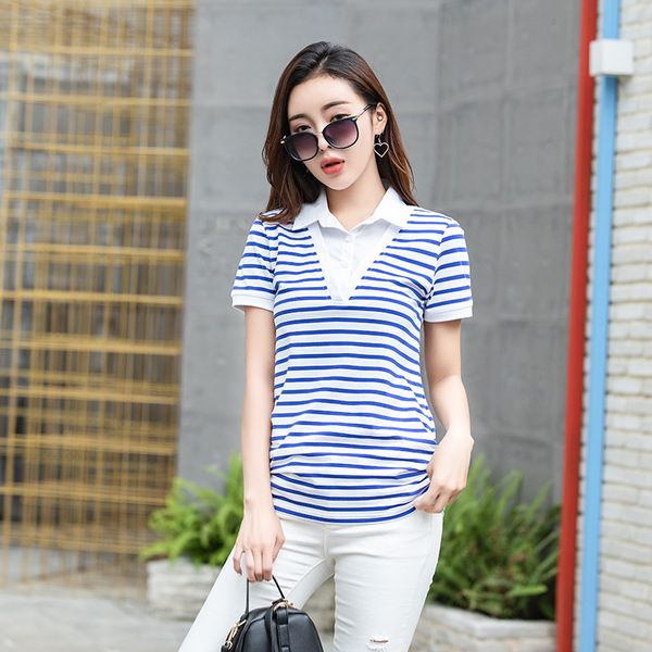 

women shirts short sleeve shirts striped casual women cotton tees female #8008, White
