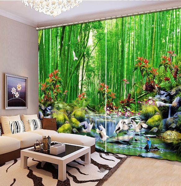 

rural stream and bamboo forest luxury 3d window curtain living room wedding bedroom