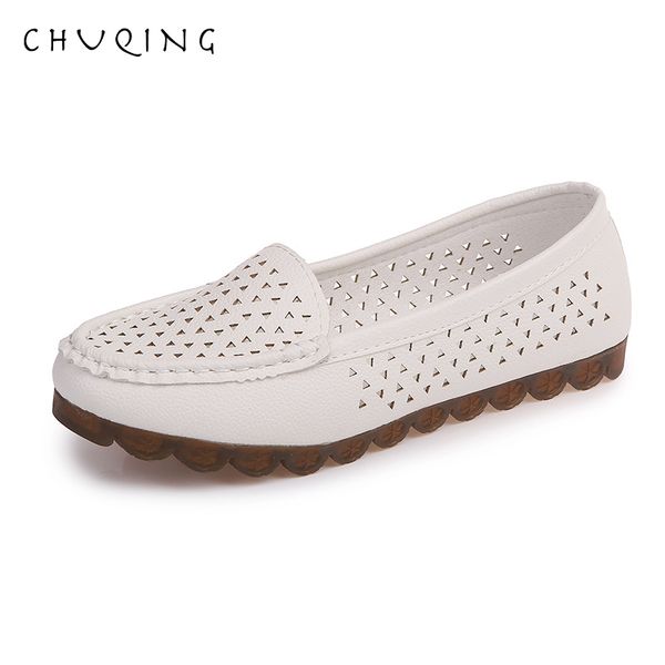 

chuqing summer hollow ladies fashion beef tendon bottom non-slip leather women's shoes white shoes, Black