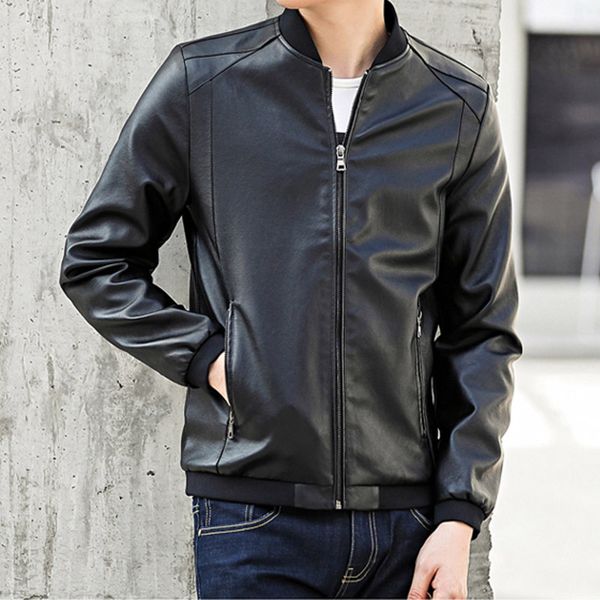 

mens leather jacket brand faux leather jacket men coats outerwear biker motorcycle pu male, Black
