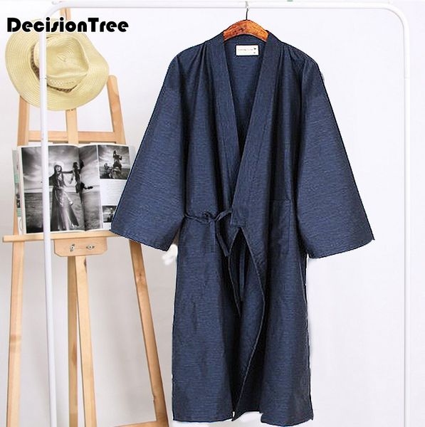 

2019 men print robe gown casual sleepgown home wear japanese style male kimono bath gown loose cotton sleepwear nightwear, Black;brown