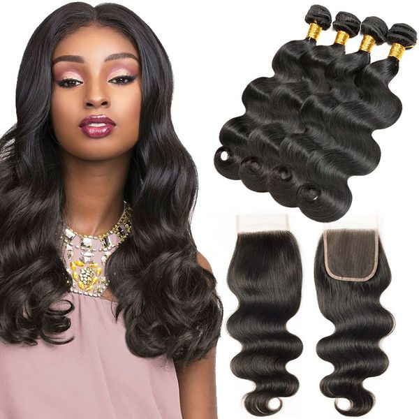 4 Bundles Peruvian Hair With Closure Brazilian Wet And Wavy Hair