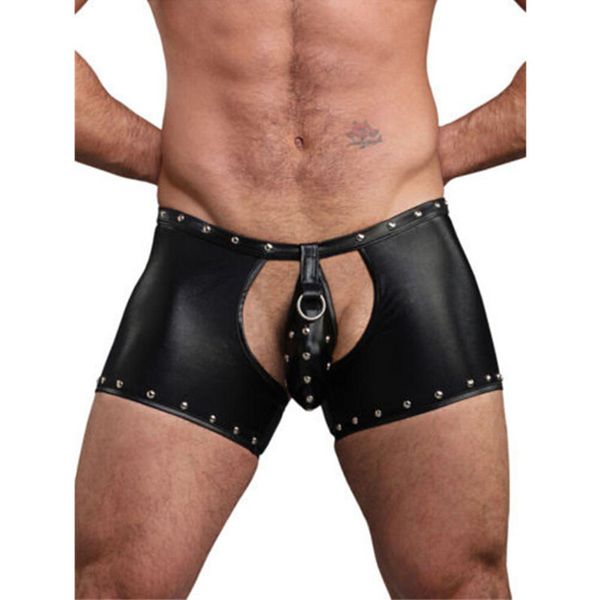 

underwear men gay male panties fashion underpants open crotch pouch tights crazy funny erotic lingerie men faux leather, Black;white