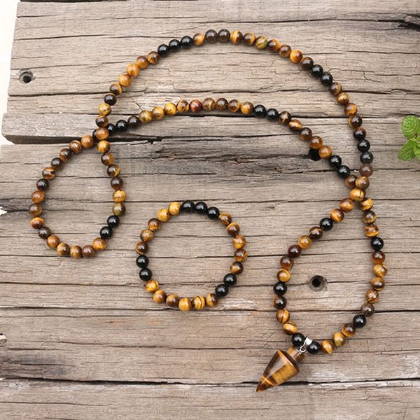 

8mm natural stone beads,tigers eye,pendant,black onyx,japamala sets,spiritual jewelry, meditation, inspirational, 108 mala beads, Silver