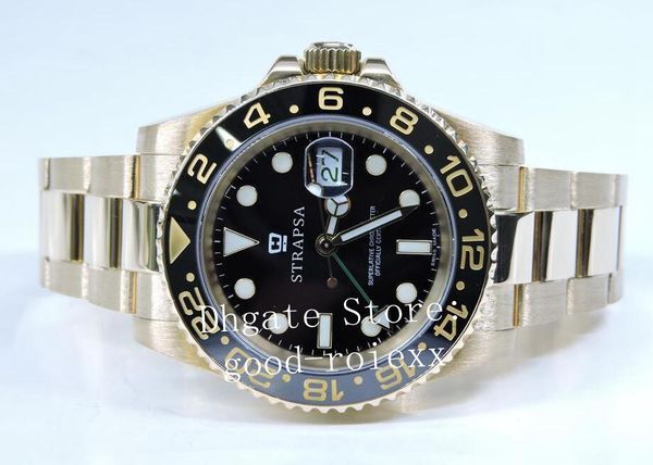 

luxury yellow gold watch mens automatic 2813 ceramic bezel gmt ii 126715 master sports men perpetual 116713 watches 116718 wristwatches, Slivery;brown