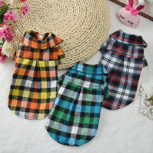 

british style plaid pet small dog shirt vest spring autumn clothes puppy dog t-shirt clothing for teddy poodle bichon dogs