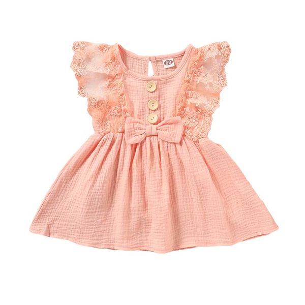

girl's dresses 2021 baby girls lace dress sleeveless button bow princess wedding birthday party a-line summer cotton linen clothes, Red;yellow