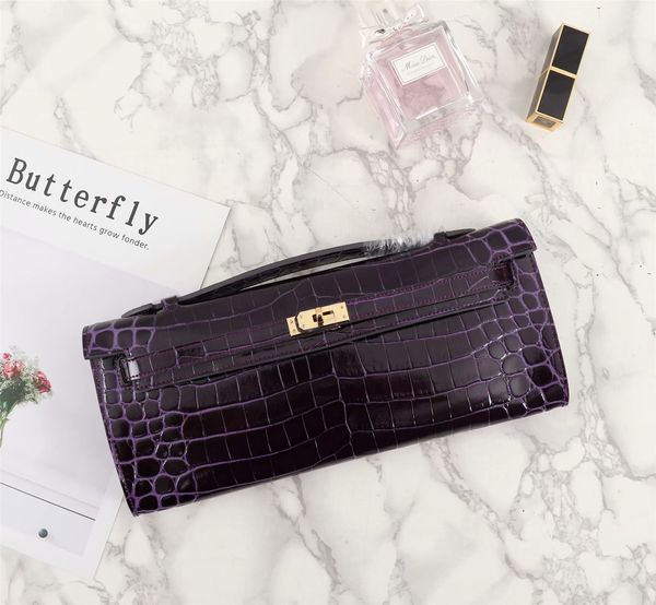 

alligator grain design purple mini keily purse,wallet,silver,gold hardware,many colors for chosen,calf skin,fast delivery