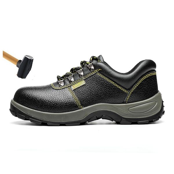 

litchi grain cowhide steel toecap women men work & safety boots steel mid sole impact resistant soft male shoes plus size 36-45, Black