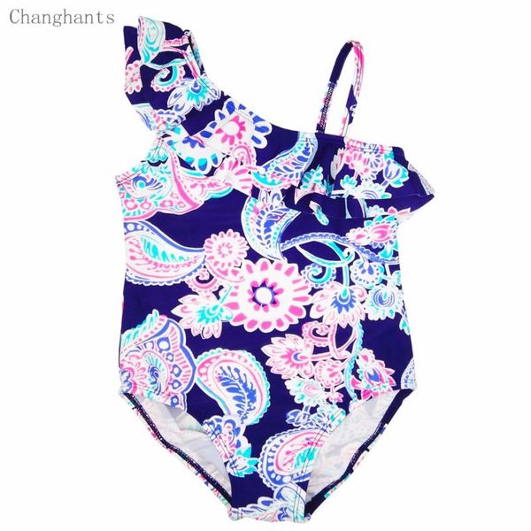 

baby girls swimwear dark blue and classical flower pattern 2-8 y children one piece swimsuit kids bathing swimming wear sw0626, White;black