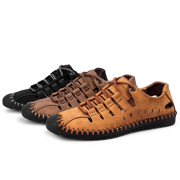 

big size 48 summer men sandals rome gladiators sandals genuine leather beach outdoor soft and comfortable classic sd010, Black