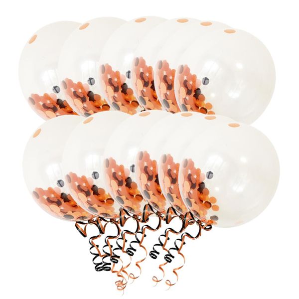 

12x halloween 12 inch transparent latex black orange confetti ribbon balloon