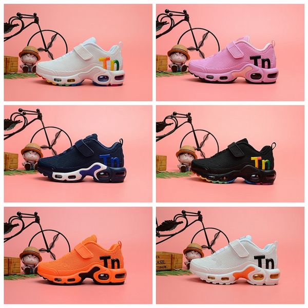 

2019 designer toddler kids mercurial tn breathable tn plus rainbow mesh running sneakers tns children pour enfants athletic sport trainers, White;red