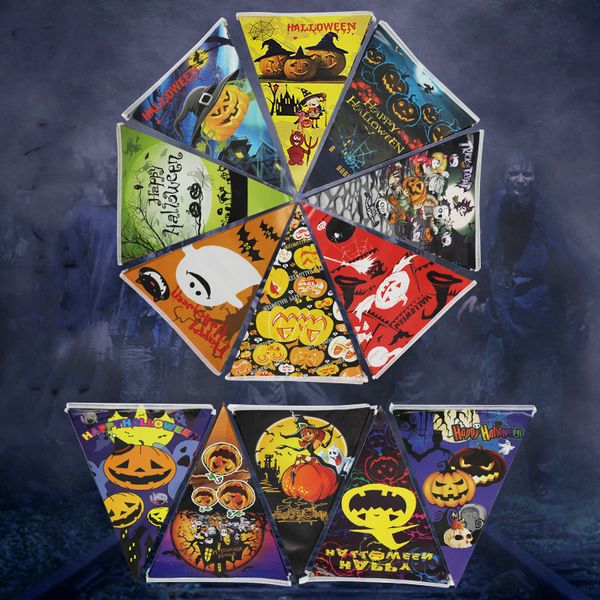 8 stili gagliardetto di Halloween colorato banner di Halloween bandiere di Halloween decorazione della festa banner gagliardetto zucche pipistrelli ragni