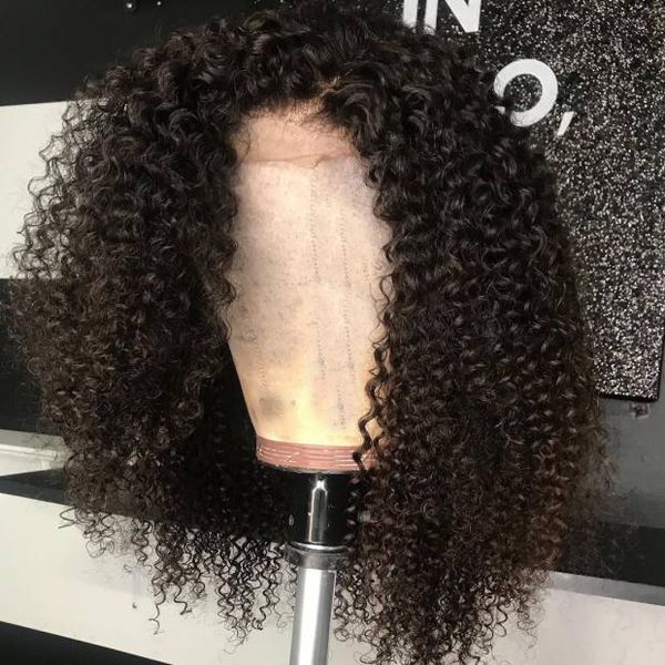 

13*6 lace frontal wigs pre-plucked curly human hair with baby hair bleached knots brazilian remy wig, Black