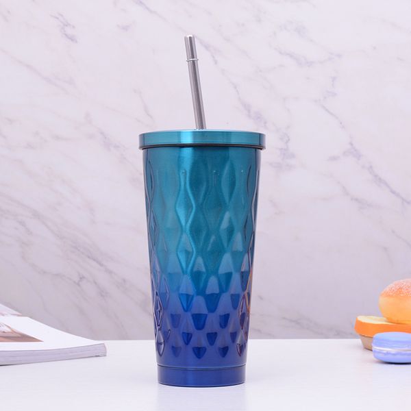 

double layer stainless steel heat preservation straw cup diamond gradual change color water cup creative car heat preservation coffee cup