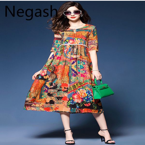 

vintage print long dress 2019 new spring summer silk vestidos dress fashion elegant loose loose luxury, Black;gray