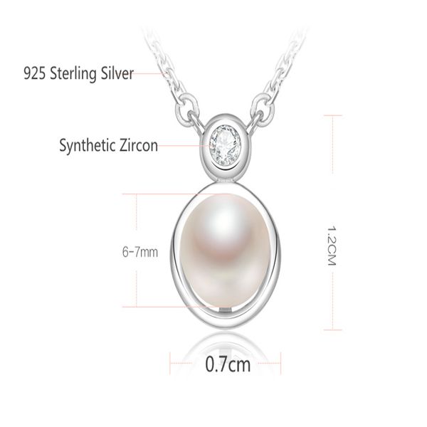 

real pure 925 sterling silver 6-7mm white round freshwater pearl necklace pendant chain steamed bread shape jewelry custom women
