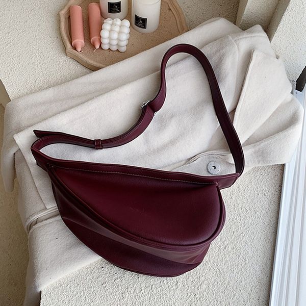 

abzc-simple texture shoulder bag fashion wild messenger bag half moon leather chest
