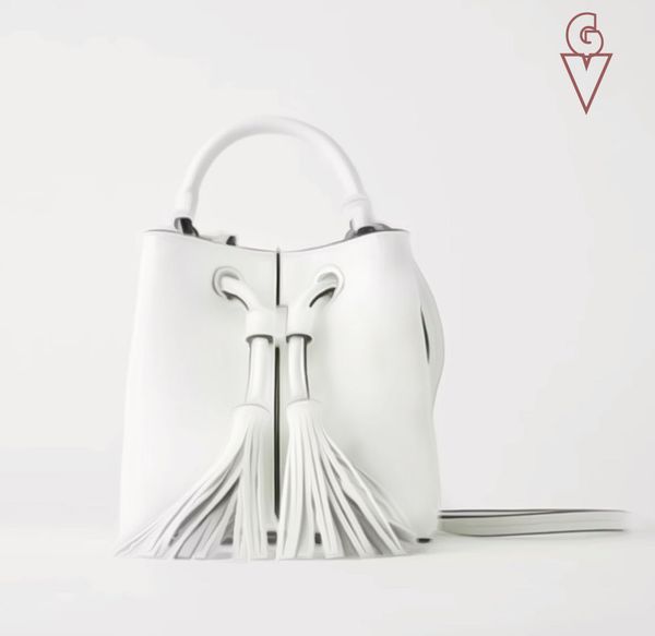 

2020 new fashion casual women bag white su sui ornaments mini beam mouth single shoulder messenger portable tassel bucket bag female