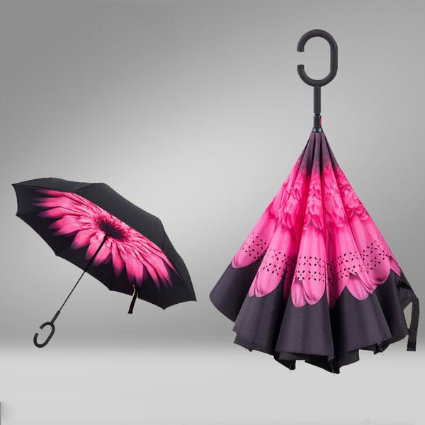 

оптовая творческий перевернутый зонтики двухслойный с c ручка наизнанку обратный ветрозащитный солнечный дождливый зонтик 9 цветов dbc dh062