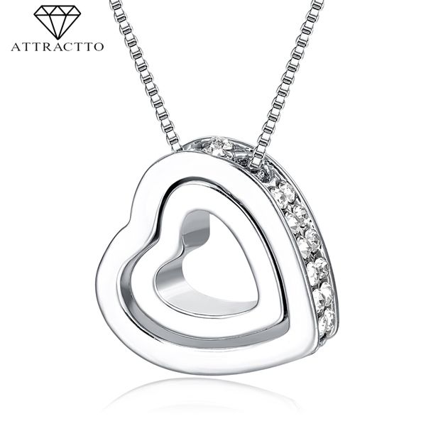 

attractto fashion crystal double heart necklace&pendants charms women silver necklaces bohemian jewelry chain necklace sne190074