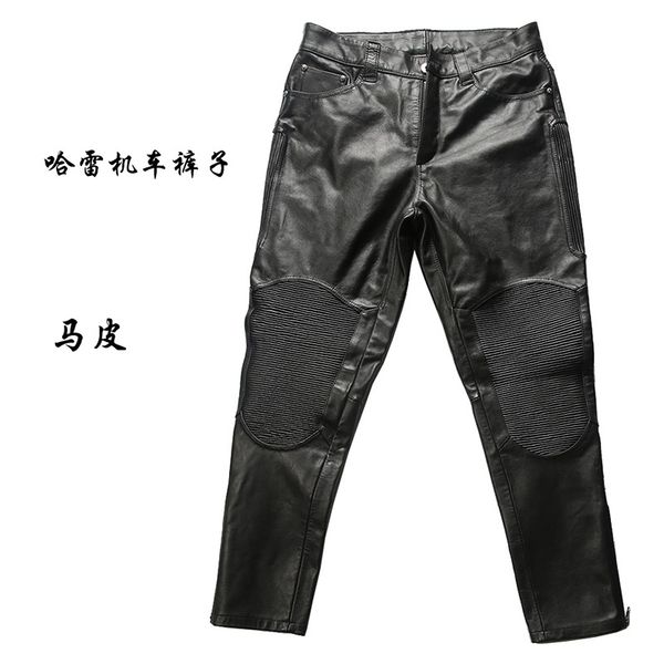 

special offer genuine horse leather motorcycle rider pants vintage stylish horsehide leather trousers, Black