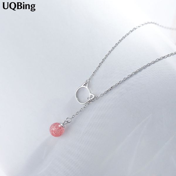 

100% 925 sterling silver chain necklaces with pink crystal pendant necklace