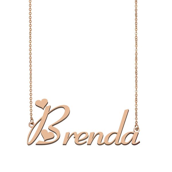 Collana con nome Brenda Ciondolo per donne Ragazze Regalo di compleanno Targhetta personalizzata Bambini Migliori amiche Gioielli Ciondolo in acciaio inossidabile placcato oro 18k