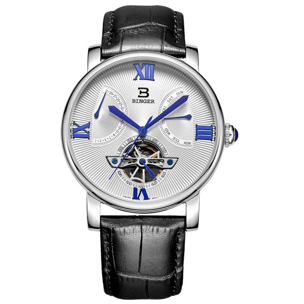 

genuine binger5019 business series mechanical men's watch sophisticated elite quality business gentleman style fashion crystal, Slivery;brown