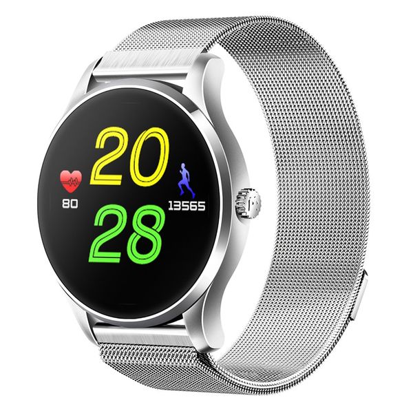 

ultra thin smart watch bluetooth 4.0 mesh belt stainless steel wristwatch 1.22inch ips screen 300mah battery heart rate sensor, Slivery;brown
