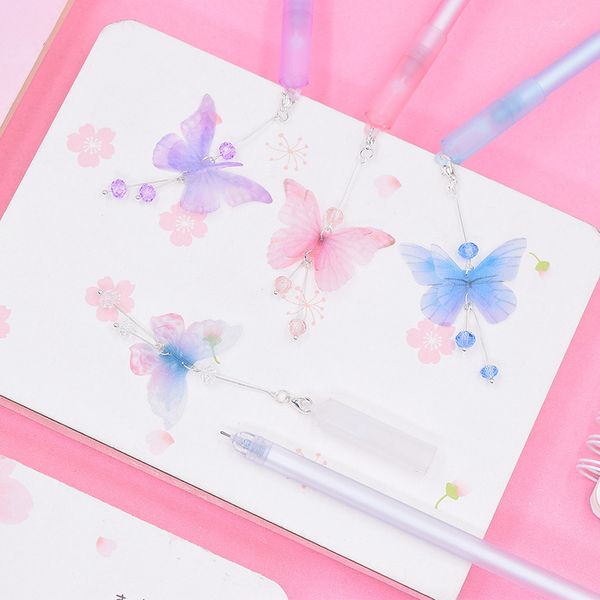 

1pc cute butterfly pens kawaii crystal gel pens pendant neutral for kids gift school office supplies stationery
