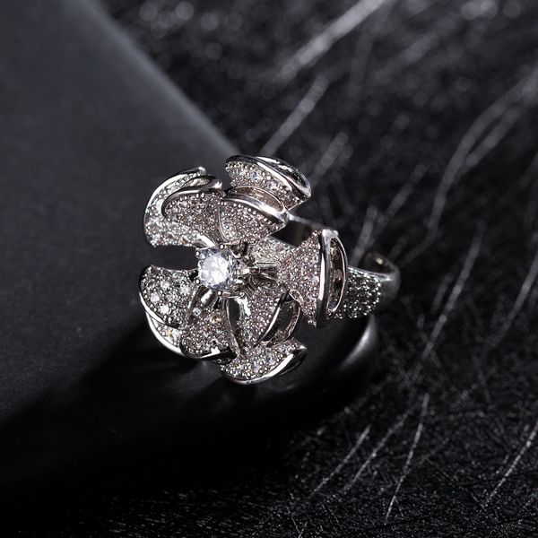 

europe and the united states high-grade flower ring copper micro - zircon color multi - layer hollow ring bracelet adjustable opening jewelr, Golden;silver