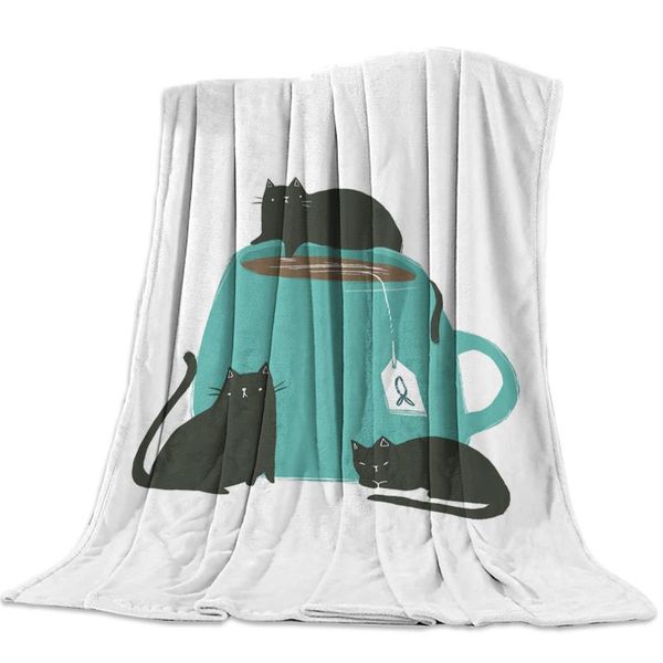 

three black cats on the cup nap blanket super soft cozy coral fleece throw blanket bedspread for couch throw travel home textile