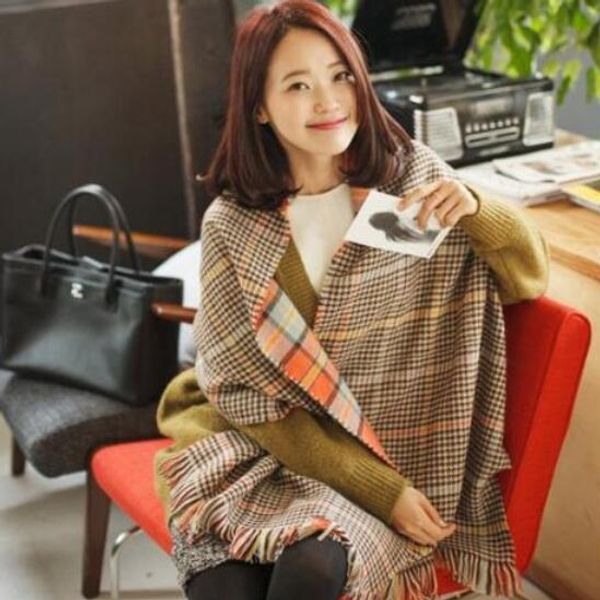 

autumn and winter double plaid scarf double shawl super long air conditioning large shawl thickened warm, Blue;gray