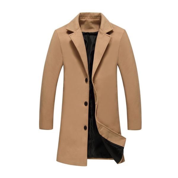 

men autumn woolen overcoat turn-down collar three buttons single-breasted long coats dropshipping, Tan;black