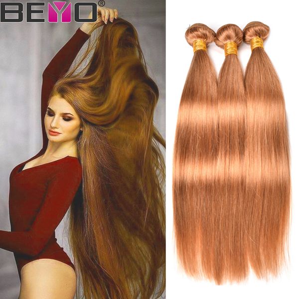 

beyo honey blonde # 27 бразильские пучки плетения волос прямые пучки человеческих волос 3 пучка сделок 12-24 дюймов remy наращивание волос b, Black